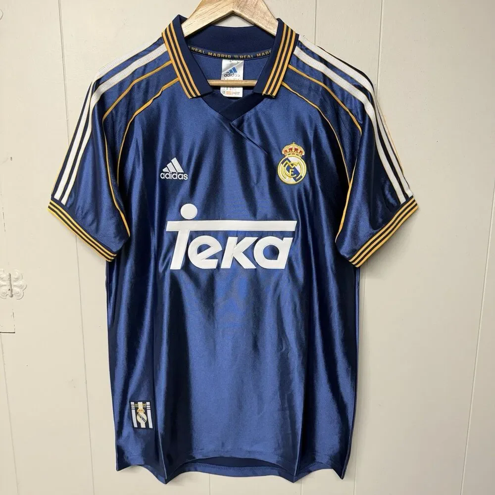 NWT Vintage Adidas Real Madrid 1999 Third Shirt Jersey Soccer Kit Blue Men L